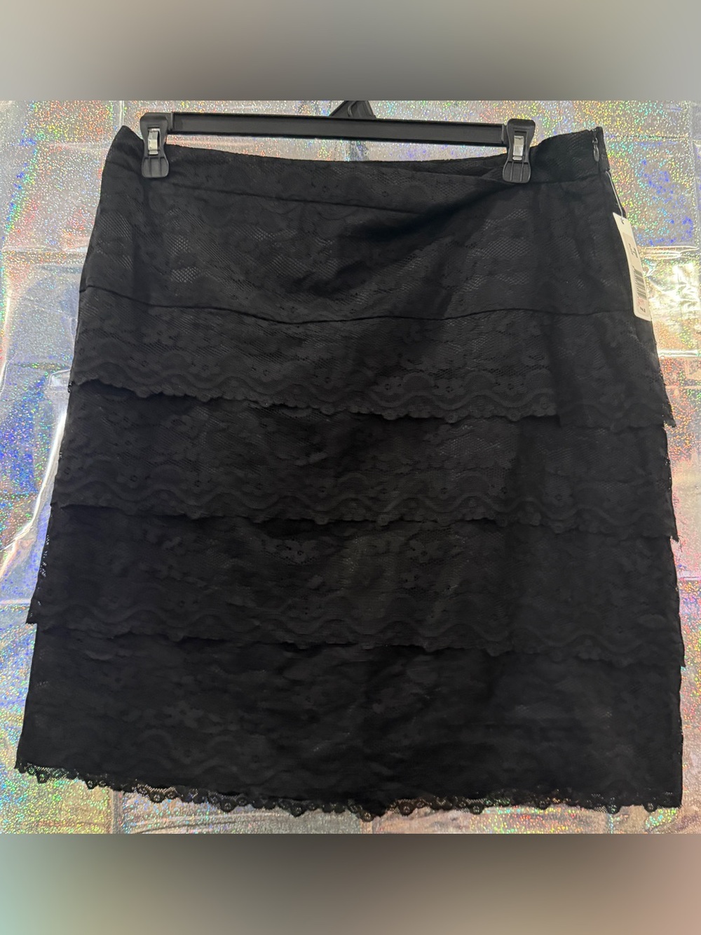 NWT New Directions Black Tiered Lace Pencil Skirt Size 16